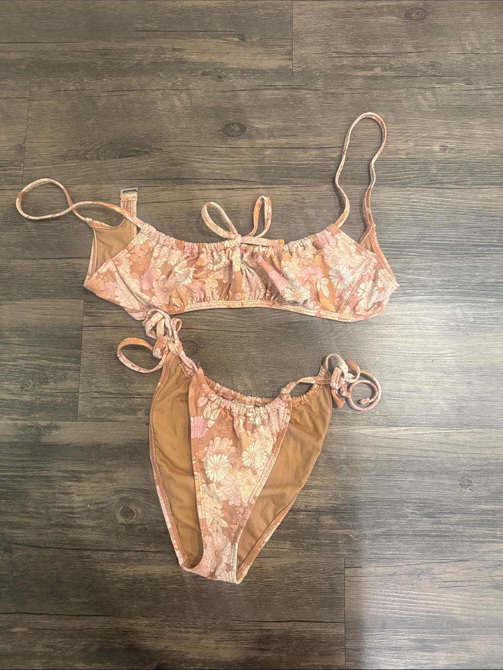 Floral Pink & Tan Two-Piece Bikini Set